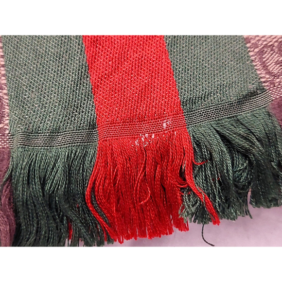 Gucci Brown & Beige GG Logo Print w/ Green Red Stripe Wool Silk Scarf Pre-owned - Picture 15 of 16